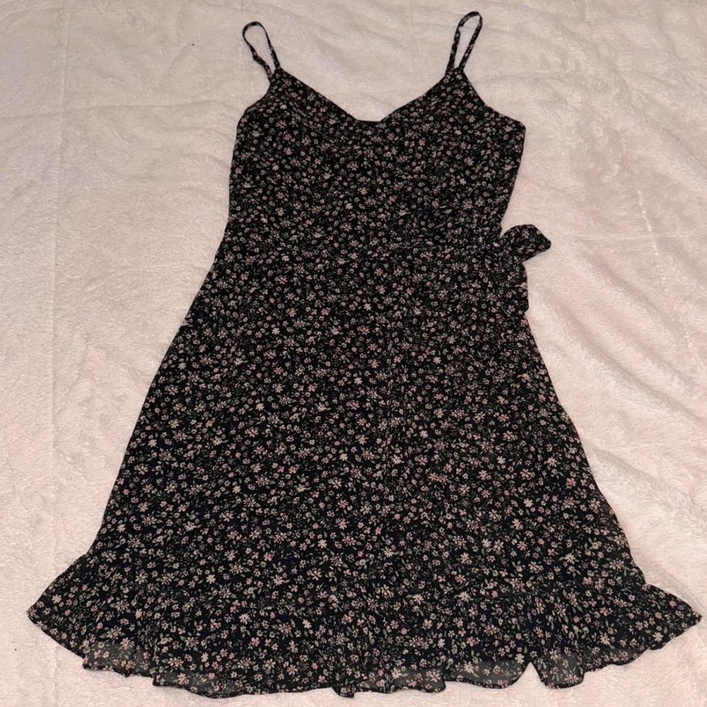 Hollister Black and White Tie Front Mini Sundress